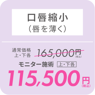 口唇縮小（唇を薄く）／モニター施術[上・下各]115,500円（税込）