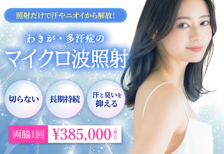 マイクロ波照射(わきが・多汗症)/切らない・長期持続・汗と臭いを抑える/両脇1回 385,000円(税込)